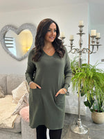 Khaki Soft Knit Pocket Jumper Dress Fern
